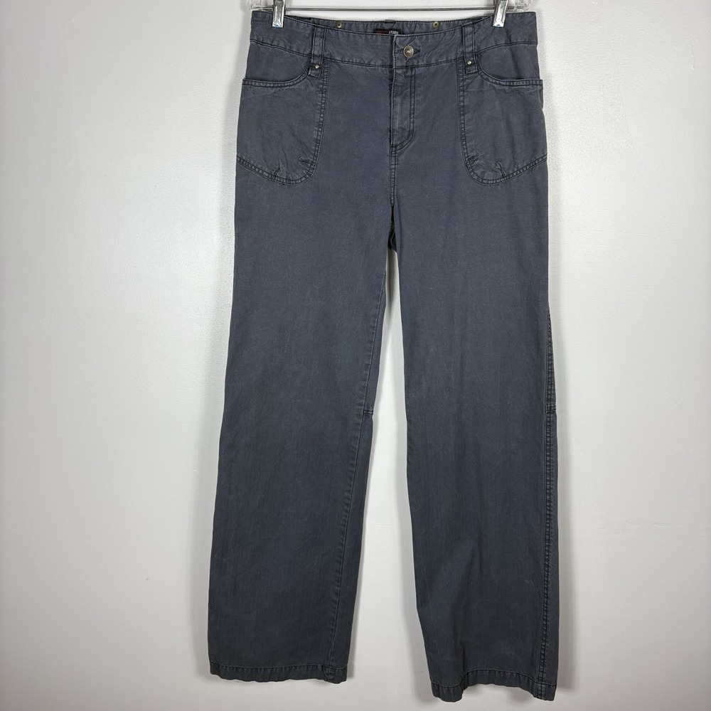 Georgiou Studio Women's 12 Gray White Pinstripe Straight Wide Leg Chino Pants